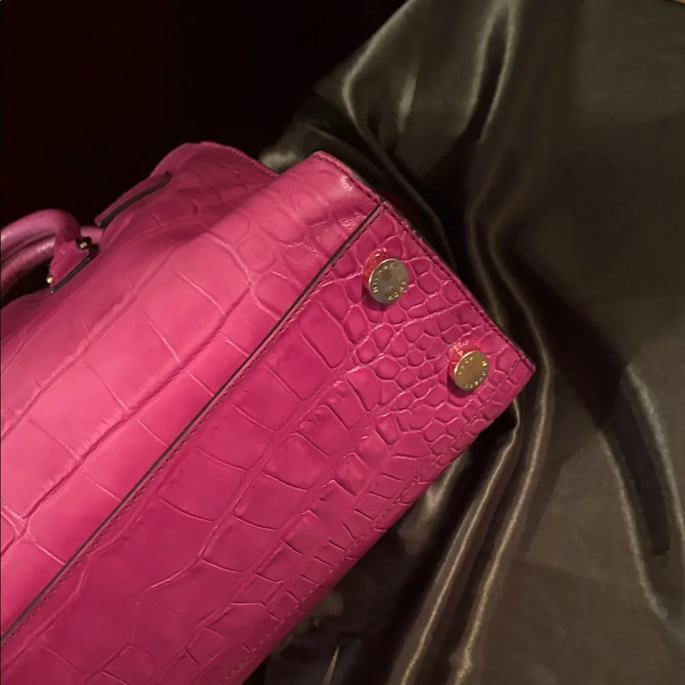 Michael Kors Dillon Fuchsia Crocodile-Embossed Satchel - Picture 10 of 13
